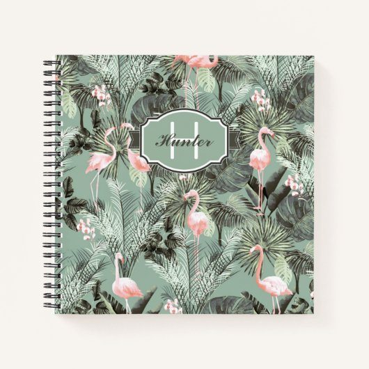 Flamingo Orchid Tropical Pattern Sage ID868 Notitieboek (Voorkant)