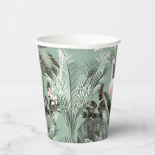 Flamingo Orchid Tropical Pattern Sage ID868 Papieren Bekers (Rechts)