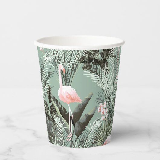 Flamingo Orchid Tropical Pattern Sage ID868 Papieren Bekers (Voorkant)