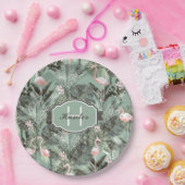Flamingo Orchid Tropical Pattern Sage ID868 Papieren Bordje (Feest)