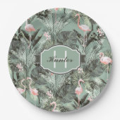 Flamingo Orchid Tropical Pattern Sage ID868 Papieren Bordje (Voorkant)