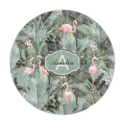 Flamingo Orchid Tropical Pattern Sage ID868 Snijplank (Voorkant)