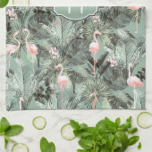 Flamingo Orchid Tropical Pattern Sage ID868 Theedoek (Gevouwen)