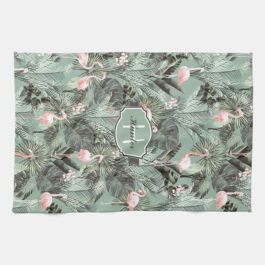 Flamingo Orchid Tropical Pattern Sage ID868 Theedoek (Horizontaal)