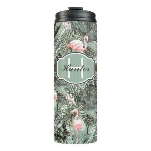Flamingo Orchid Tropical Pattern Sage ID868 Thermosbeker (Voorkant)