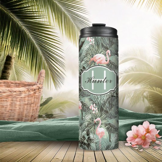 Flamingo Orchid Tropical Pattern Sage ID868 Thermosbeker