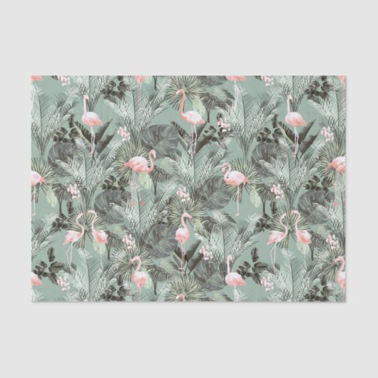 Flamingo Orchid Tropical Pattern Sage ID868 Tissuepapier (Voorkant)