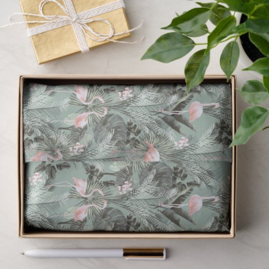 Flamingo Orchid Tropical Pattern Sage ID868 Tissuepapier (Geschenk)
