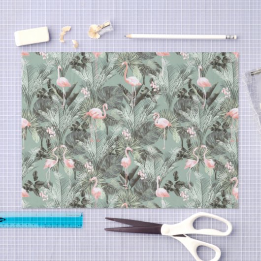 Flamingo Orchid Tropical Pattern Sage ID868 Tissuepapier (Craft)