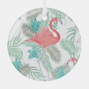 Flamingo, orchidee: romantisch patroon. glas ornament