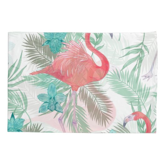 Flamingo, orchidee: romantisch  patroon. kussensloop (Achterkant)