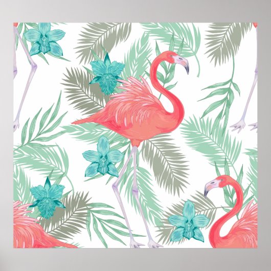 Flamingo, orchidee: romantisch  patroon. poster (Voorkant)