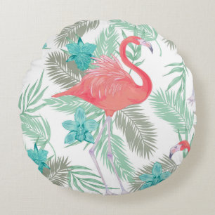 Flamingo, orchidee: romantisch patroon. rond kussen