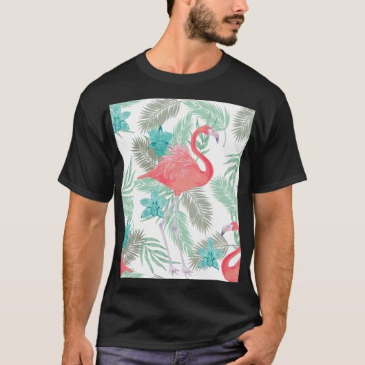 Flamingo, orchidee: romantisch patroon. t-shirt (Voorkant)