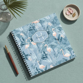 Flamingo Orchidee Tropisch Patroon Blauw ID868 Notitieboek