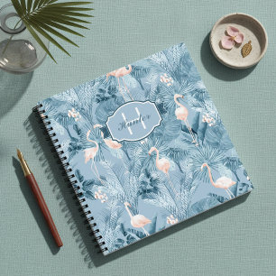 Flamingo Orchidee Tropisch Patroon Blauw ID868 Notitieboek