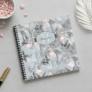 Flamingo Orchidee Tropisch Patroon Grijs ID868 Notitieboek