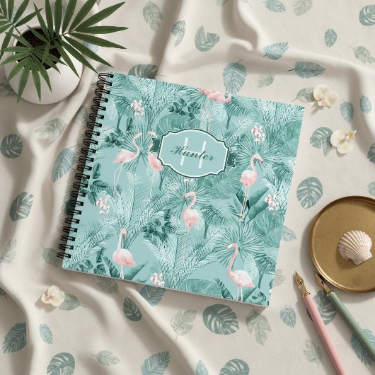 Flamingo Orchidee Tropisch Patroon Turquoise ID868 Notitieboek