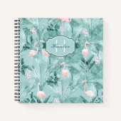 Flamingo Orchidee Tropisch Patroon Turquoise ID868 Notitieboek (Voorkant)