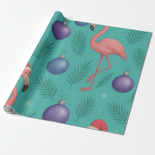 Flamingo Ornament Holiday Cadeaupapier (Uitgerold)