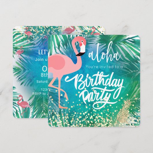 flamingo over tropisch blauw ontwerp kaart (Voorkant / Achterkant)