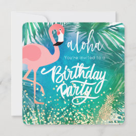flamingo over tropisch blauw ontwerp kaart