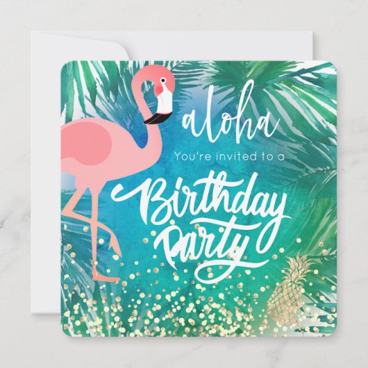 flamingo over tropisch blauw ontwerp kaart (Voorkant)