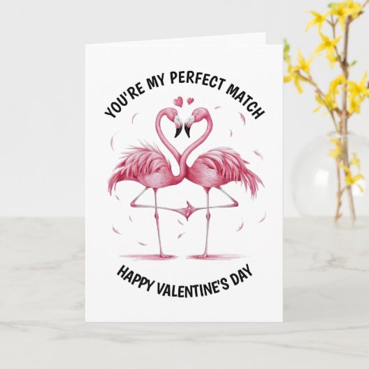 Flamingo Paar Valentijn Kaart (Gele Bloem)