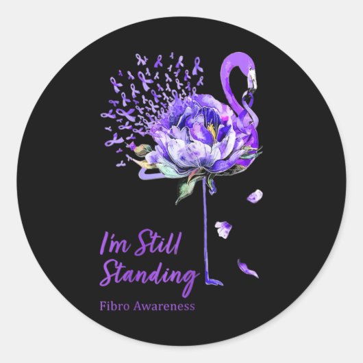 Flamingo Paarse lint Fibro Fibromyalgie Awarenes Ronde Sticker (Voorkant)