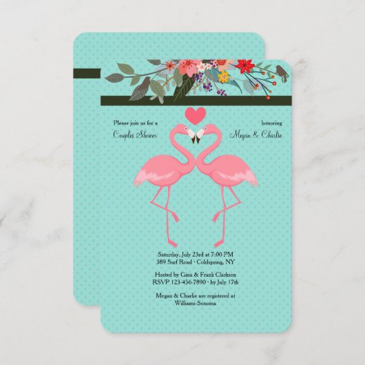 Flamingo Pair Uitnodiging (Voorkant / Achterkant)