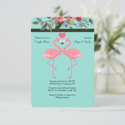 Flamingo Pair Uitnodiging (Staand voorkant)