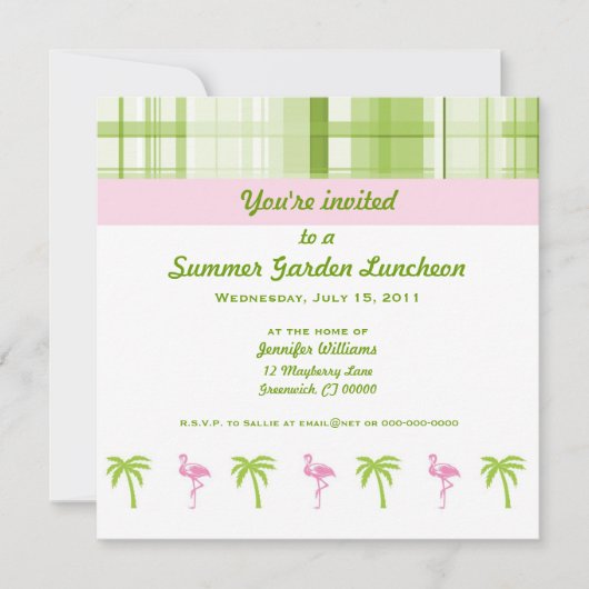 Flamingo & Palm Garden Party Invitation Kaart (Voorkant)