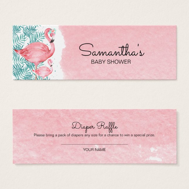 Flamingo & Palm Leaves Baby shower Diaper Raffle Mini Visitekaartjes (Voorkant /achterkant)