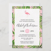 Flamingo Palm Leaves Baby shower Invitation Kaart (Voorkant)