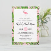 Flamingo Palm Leaves Baby shower Invitation Kaart (Staand voorkant)