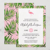 Flamingo Palm Leaves Baby shower Invitation Kaart (Voorkant / Achterkant)