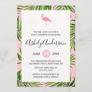 Flamingo Palm Leaves Baby shower Invitation Kaart