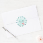 Flamingo & Palm Leaves Blauwgroen Waterverf Baby s Ronde Sticker (Envelop)