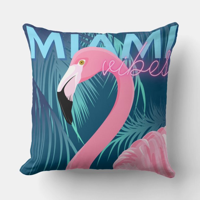 Flamingo & Palm Leaves Miami Vibes Art Deco Kussen (Voorkant)