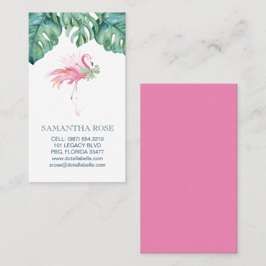 Flamingo Palm Leaves Tropical Visitekaartje (Voorkant / Achterkant)