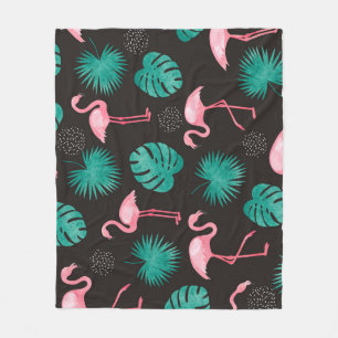 Flamingo, palm leaves: tropical watercolor. fleece deken