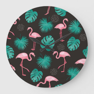 Flamingo, palm leaves: tropical watercolor. grote klok