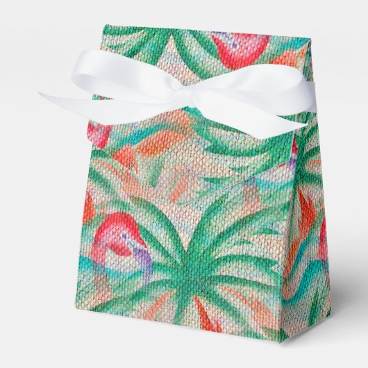 Flamingo Palm Tree Burlap Kijk Bedankdoosjes (Voorkant Zijde)