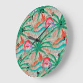 Flamingo Palm Tree Burlap Kijk Grote Klok (Hoek)