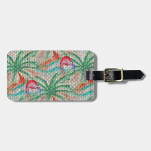 Flamingo Palm Tree Burlap Kijk uit Bagagelabel (Voorkant horizontaal)