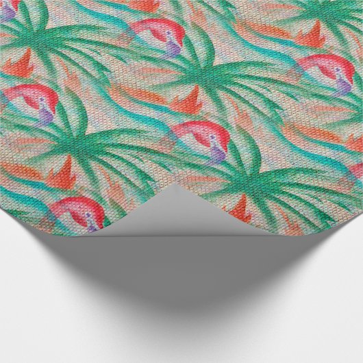 Flamingo Palm Tree Burlap Kijk uit Cadeaupapier (Hoek)