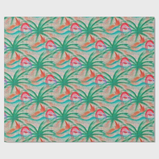 Flamingo Palm Tree Burlap Kijk uit Cadeaupapier (Vlak)
