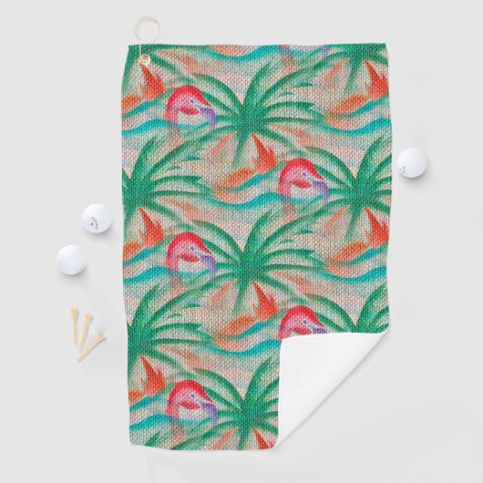 Flamingo Palm Tree Burlap Kijk uit Golfhanddoek (Insitu)