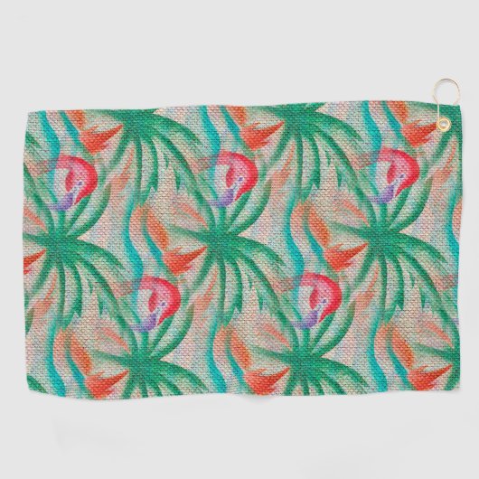 Flamingo Palm Tree Burlap Kijk uit Golfhanddoek (Horizontaal)