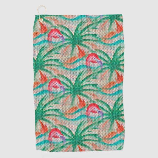 Flamingo Palm Tree Burlap Kijk uit Golfhanddoek (Voorkant)